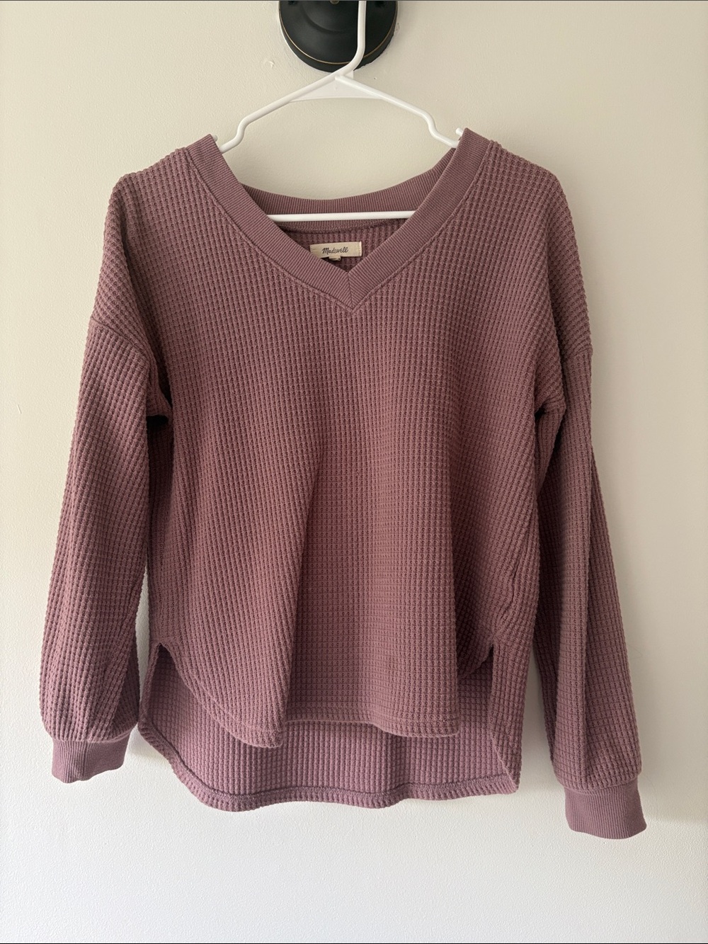 Madewell Waffle-Knit V-Neck Sweater - Dusty Mauve
